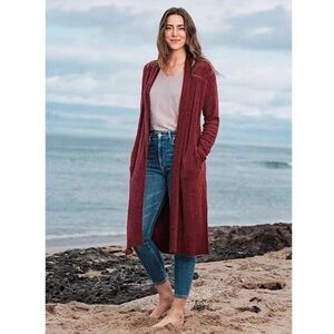Barefoot Dreams CozyChic Lite Catalina Long Cardigan Garnet Red Size M